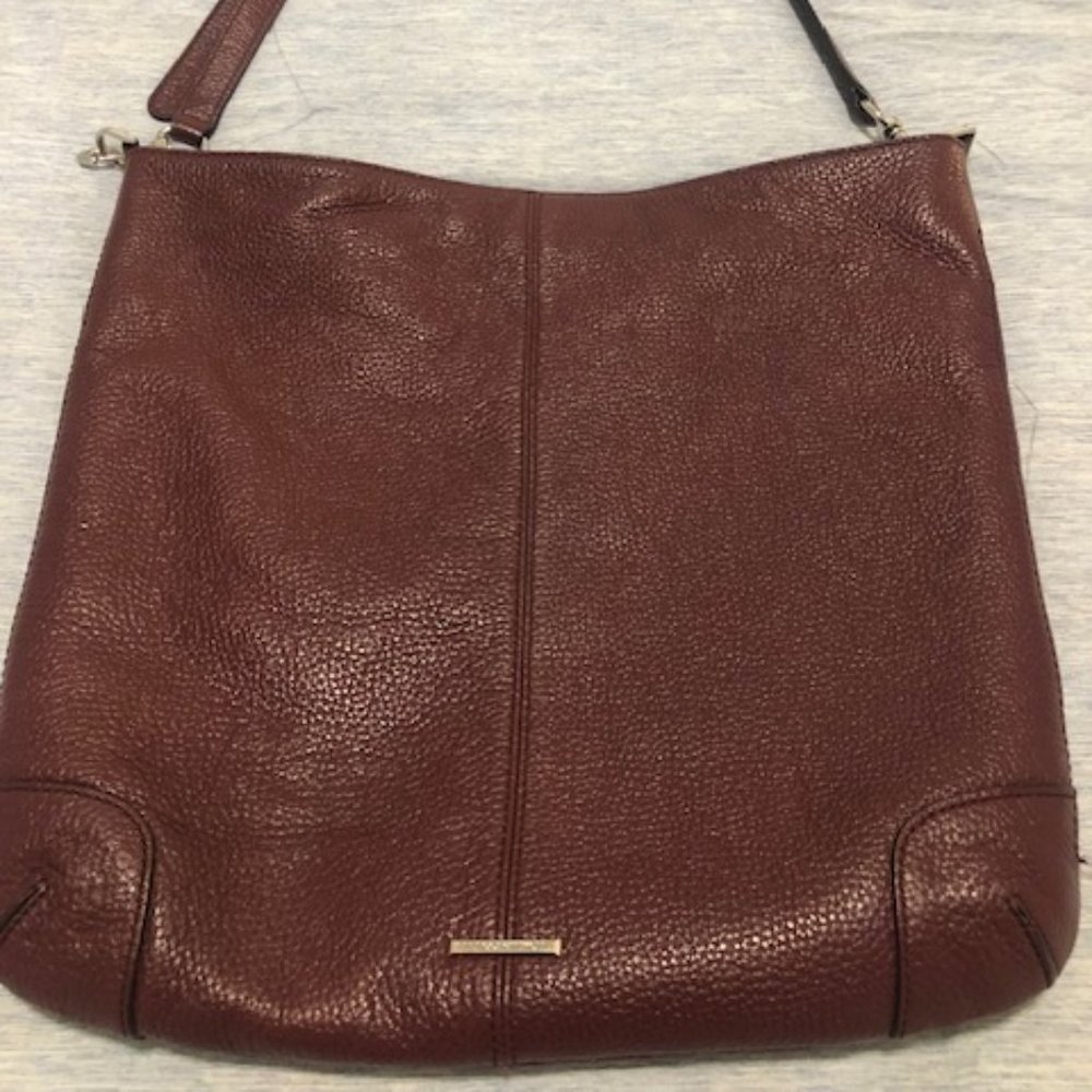 REBECCA MINKHOFF Slim Regan Hobo in Burgundy Pebbled Leather